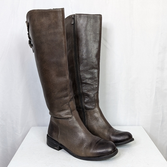 Vince Camuto Kadia Grey Brown Leather Knee High Tall Riding Boots - Picture 1 of 8